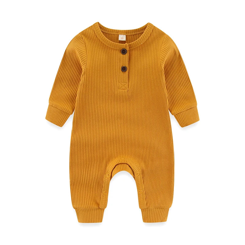 Long-Sleeve Ribbed Cotton Pajama Romper