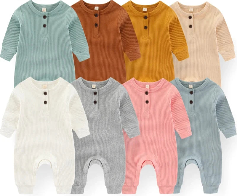 Long-Sleeve Ribbed Cotton Pajama Romper