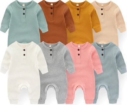 Long-Sleeve Ribbed Cotton Pajama Romper