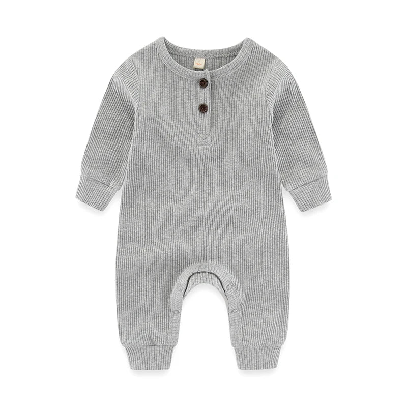 Long-Sleeve Ribbed Cotton Pajama Romper