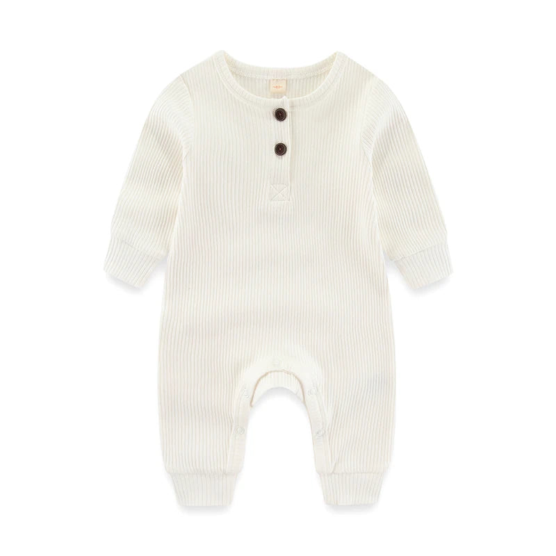 Long-Sleeve Ribbed Cotton Pajama Romper