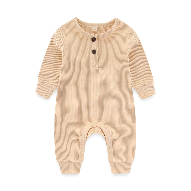 Long-Sleeve Ribbed Cotton Pajama Romper