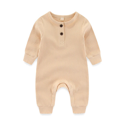 Long-Sleeve Ribbed Cotton Pajama Romper