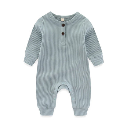 Long-Sleeve Ribbed Cotton Pajama Romper